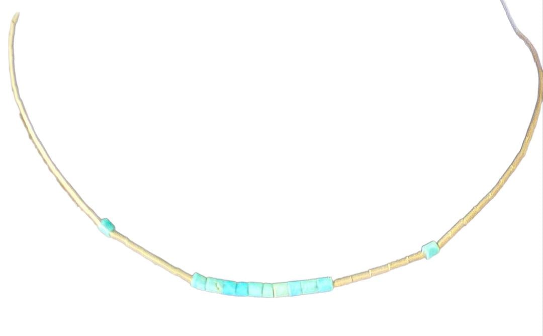 Sterling Silver & Turquoise Navajo 1970s Choker Necklace 15" Liquid Silver: 65 Sterling Silver 925 & Turquoise Navajo 1970s Choker Necklace 15" Liquid Silver Beads; 4 GRAMS