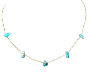 Vintage Sterling Silver & Turquoise Nugget Navajo Necklace Liquid Silver Beads