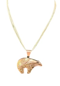 Carolyn Pollack Native American Bear Pendant 2 Tone Signed with Liquid Silver 10 Strand Necklace 18"