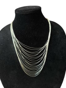 Vintage Authentic Native American Sterling Silver Liquid Silver 20 Strand Graduated Bib Necklace24"
