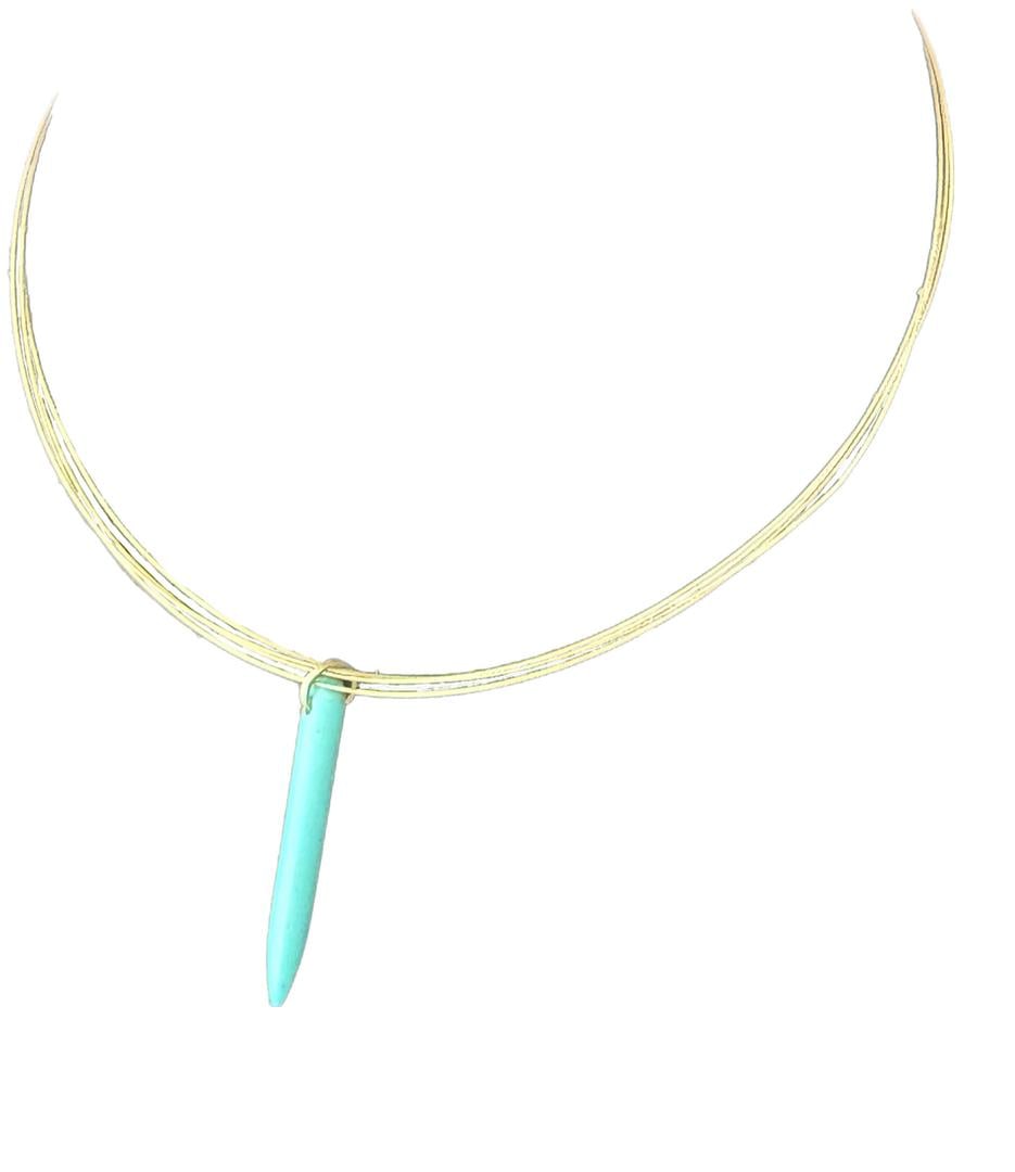 16" 4-Wire Choker with Faux Turquoise Point Pendant Necklace Women's Western Fashion Jewelry (1 of 7)