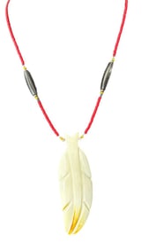 Sioux Buffalo Bone Feather Pendant Necklace Powwow Bead Native American 26"