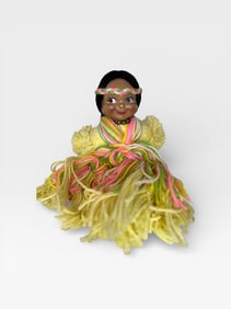 Vintage 1960s Braided Yarn Doll Native American 14" MCM Plastic Face Tourist Souvenir