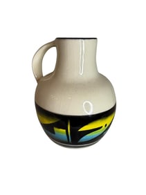 Ute Mountain Pottery Water Pitcher Jug Signed by Artist #36 Ruth Root Yellow, Green, Blue, Brown