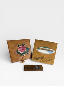 1930s Vintage Souvenir Boxes Native American Comb, Handkerchief Boxes Leather Hand Painted