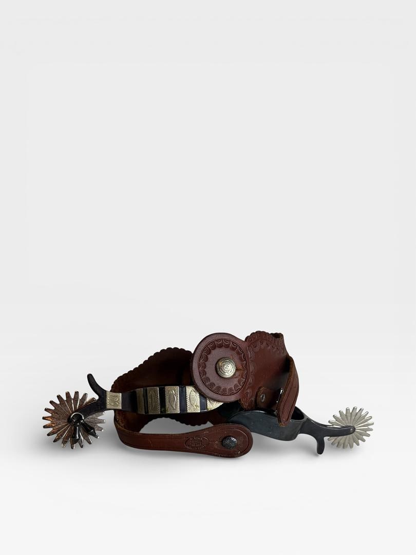 Classic Old West Styles Maker El Paso Texas Pair of Leather and Silver California Style Spurs (1 of 8)