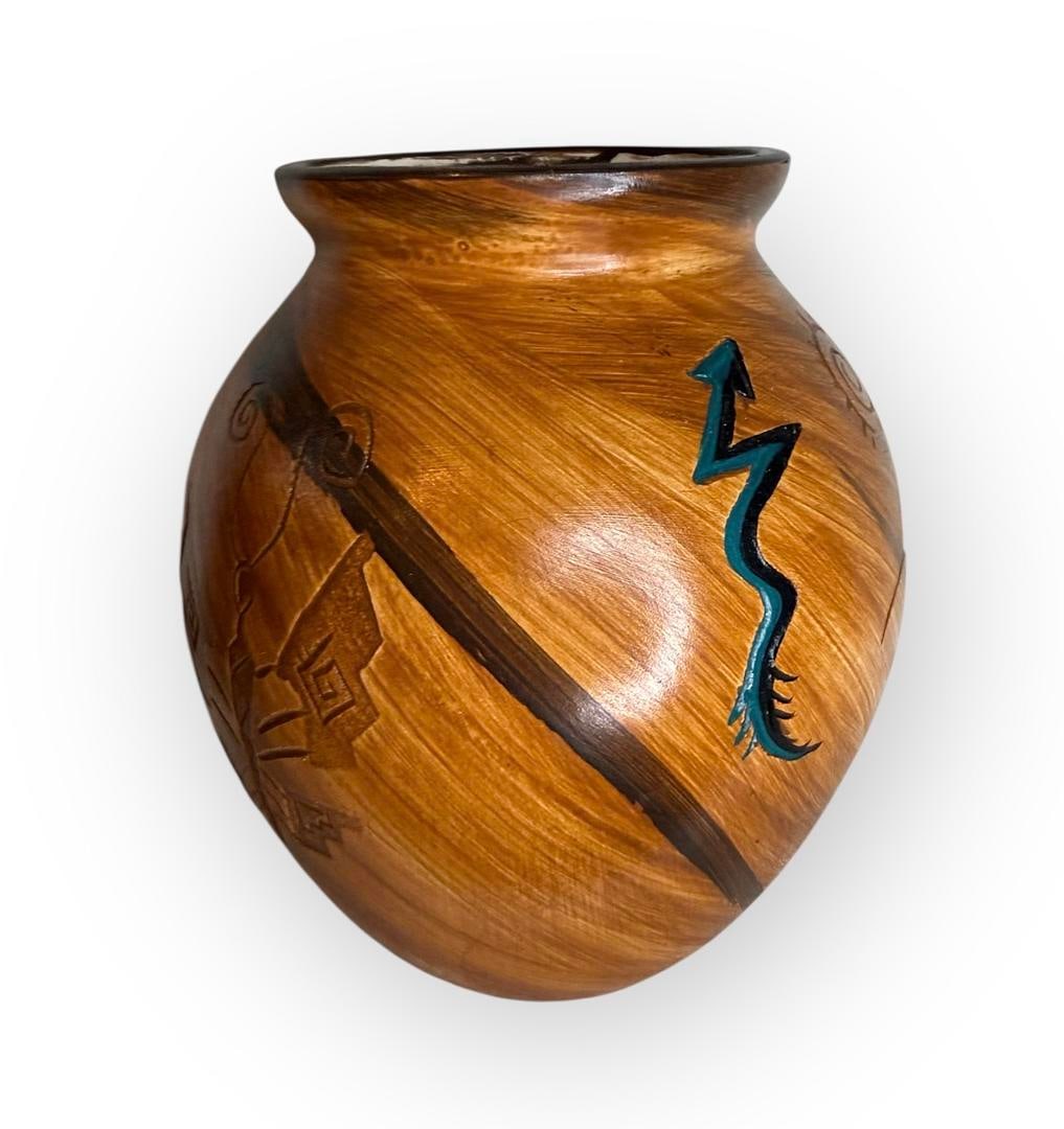 De Zho Ne N’Apache Hand Painted Native American Jug Pottery Signed By Artist (1 of 4)