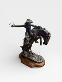"The Bronco Buster" by Frederic Remington Bronze Sculpture Chesapeake Reproductions Inc Wood Base