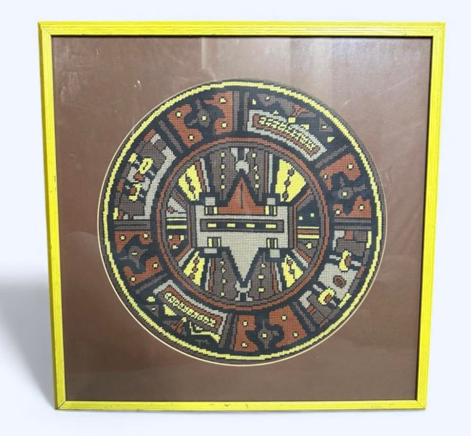 Vintage 70s Framed Needlepoint Pueblo Pottery Wall Hanging Art MCM Terra Cotta 21x20: 99 Vintage 70s Framed Needlepoint Pueblo Pottery Wall Hanging Art MCM Terra Cotta 21x20