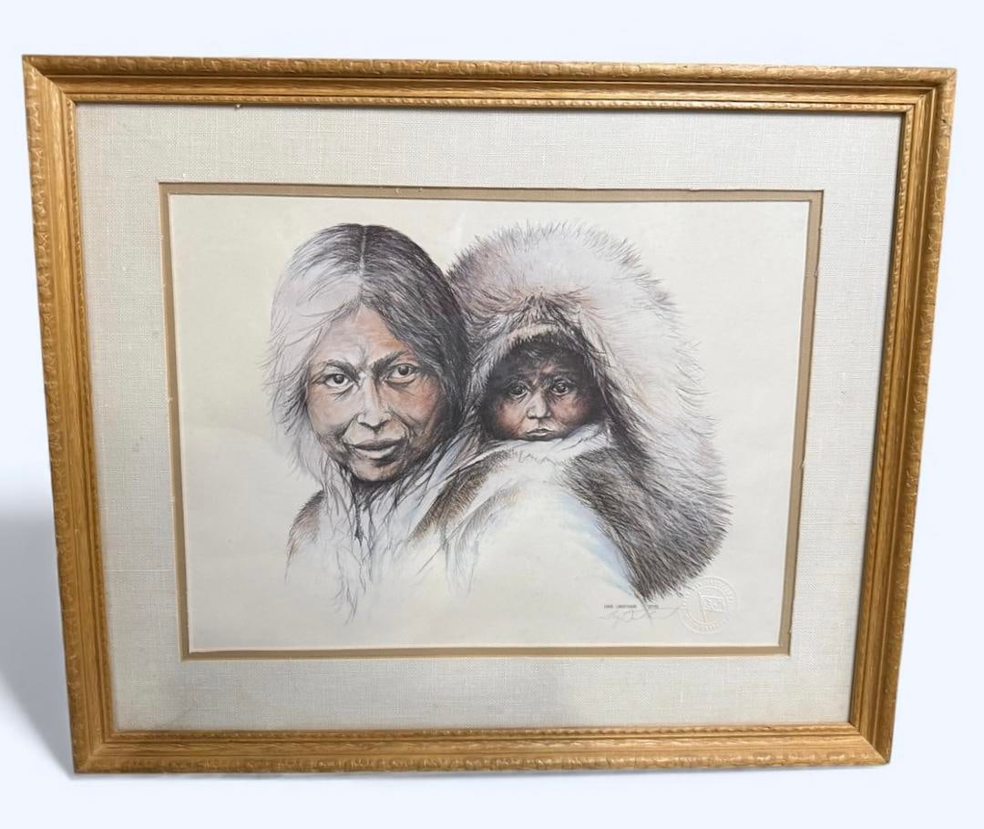 Doug Lindstrand "Warm & Cozy" Limited Edition Alaskan Sketch Signed Professionally Framed: Doug Lindstrand "Warm and Cozy" Limited Edition Alaskan Sketch Signed Framed Certified Exterior Frame measures Approx 21.5"x17.75" Sketch Measures Approx 13"x17" and is framed and matted. Doug Lindstr