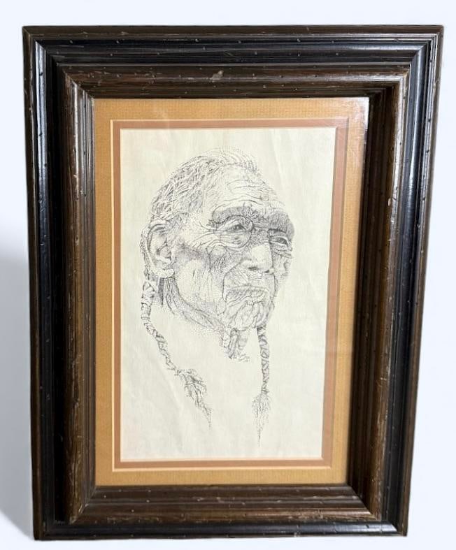 Doug Gentry 1976 Native American Man "James Whitecalf Portrait" Lithograph Professionally Framed (1 of 5)