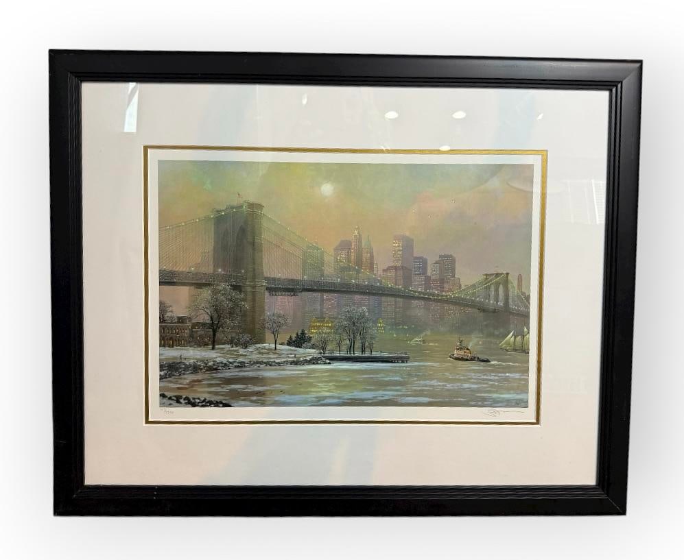 Alexander Chen "Brooklyn Bridge In Winter" Limited Ed Seriolithograph NYC 419/2250 Signed By Artist (1 of 6)