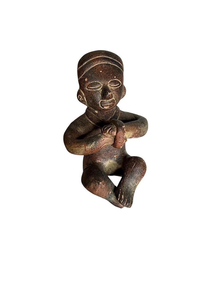 Pre-Columbian Mexico Mayan Pottery Terracotta Historic Artifact Man Sitting for Ritual (1 of 5)