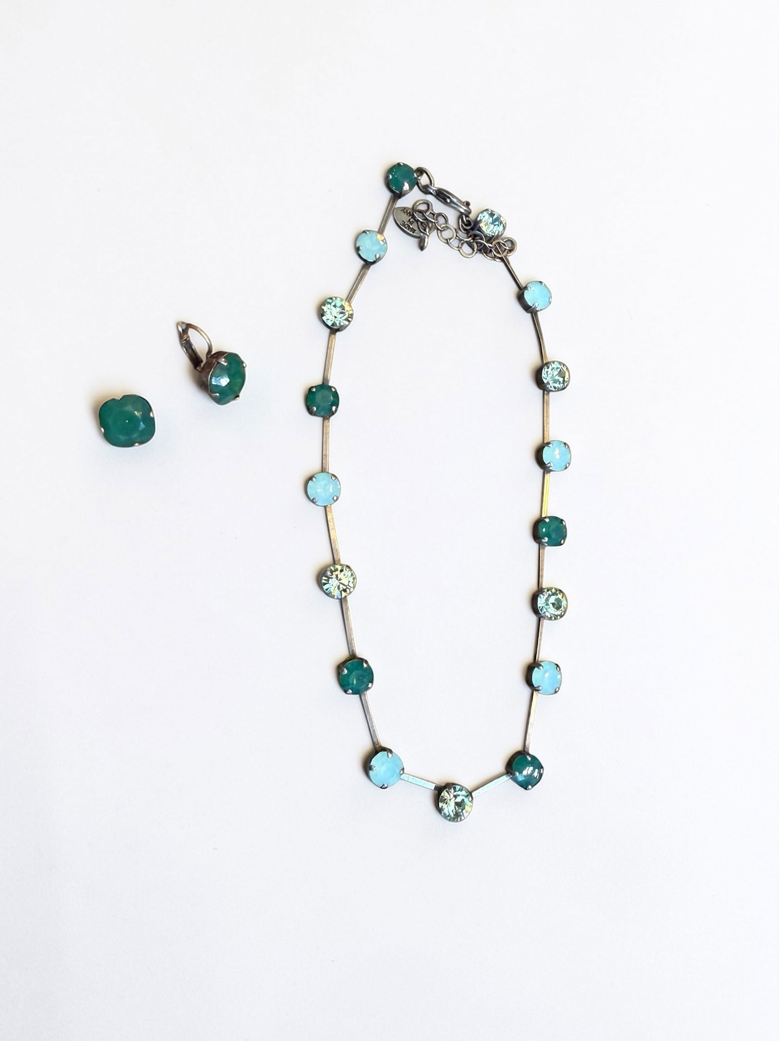 Vintage Petra Kupfer Swarovski Crystal Necklace and Earring Set Green Crystals 16” Designer (1 of 5)