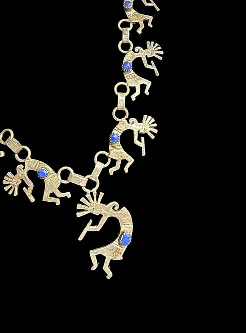 Vintage Navajo Sterling Silver 925 Kolopelli Necklace Flute Player Lapis Lazuli - 7
