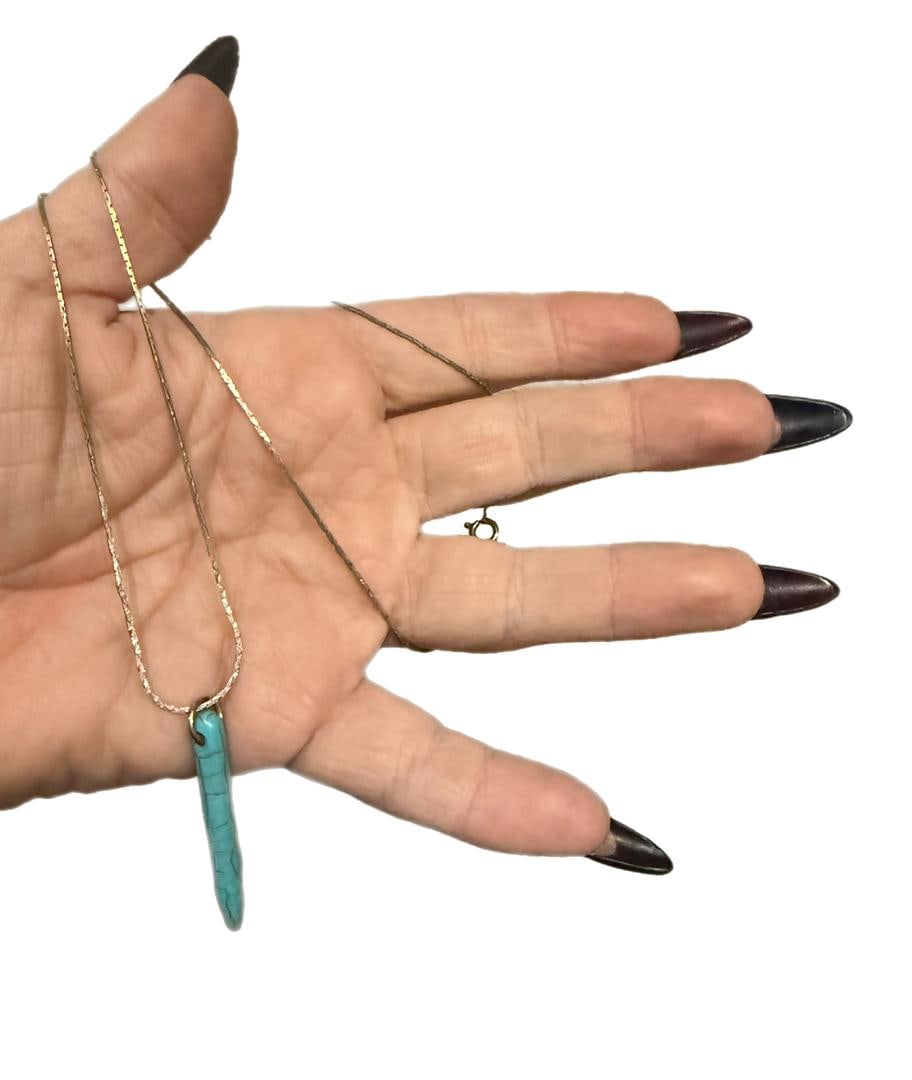 Sterling Silver 925 18" Triangle Link Chain with 1" Turquoise Point Pendant Native American Jewelry (1 of 6)