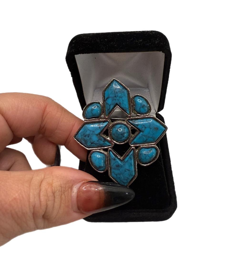 Imitation Turquoise and Silver Native American Brooch Western Style Brooch Fashion Jewelry: 36 Imitation Turquoise and Silver Native American Brooch Western Style Brooch Fashion Jewelry 2.1"x1.75"