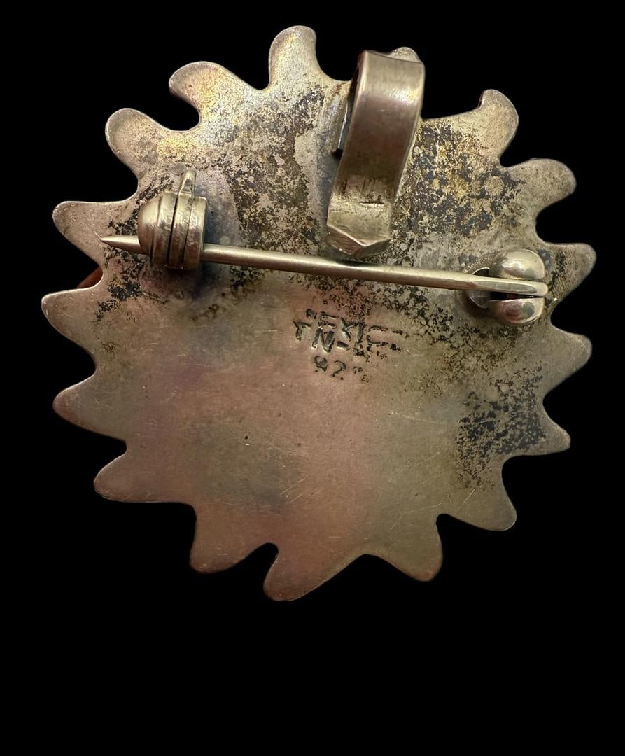 Vintage Mexican Sterling Silver Large Sun Clip Pin Hallmark Stamp on Back 1.5"; 4 GRAMS - 7