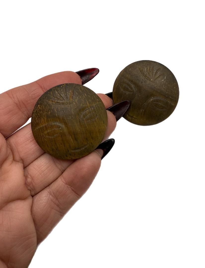 Vintage Stephen Dweck Earrings Sterling Silver Mother of Pearl and Tiger Eye Wood 1.75" - 3