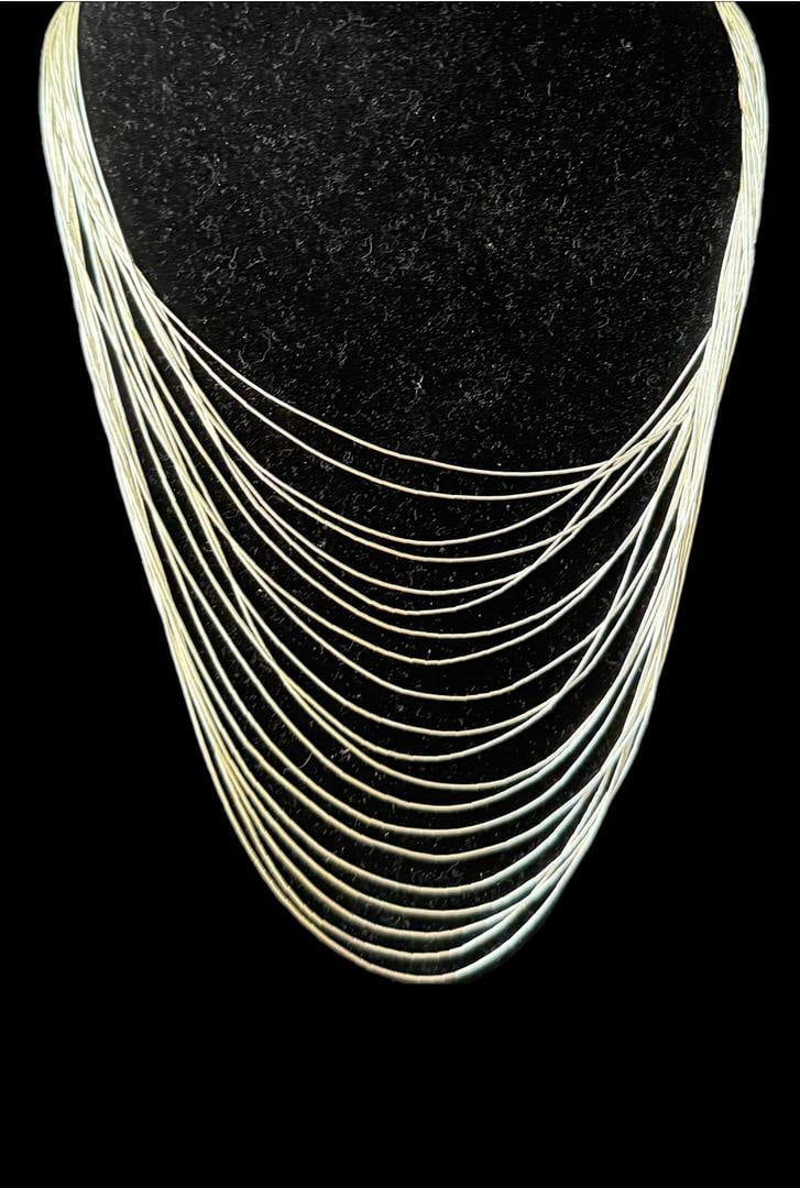 Vintage Authentic Native American Sterling Silver Liquid Silver 20 Strand Graduated Bib Necklace24" - 3
