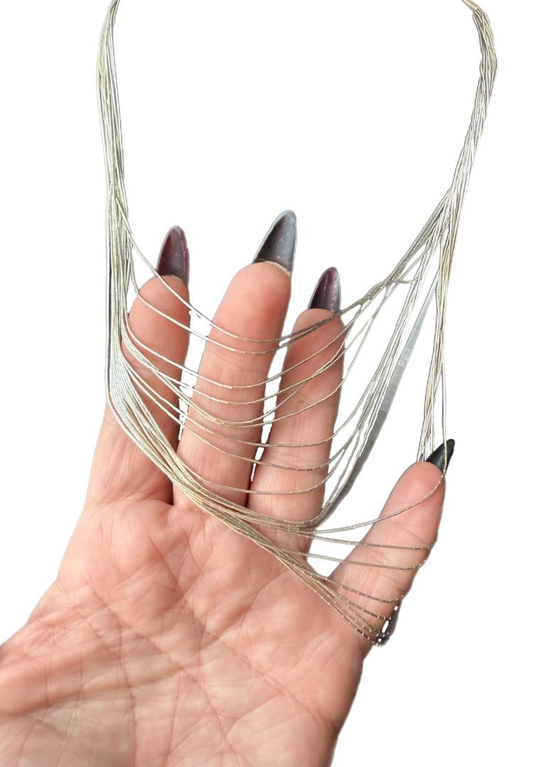 Vintage Authentic Native American Sterling Silver Liquid Silver 20 Strand Graduated Bib Necklace24" - 4