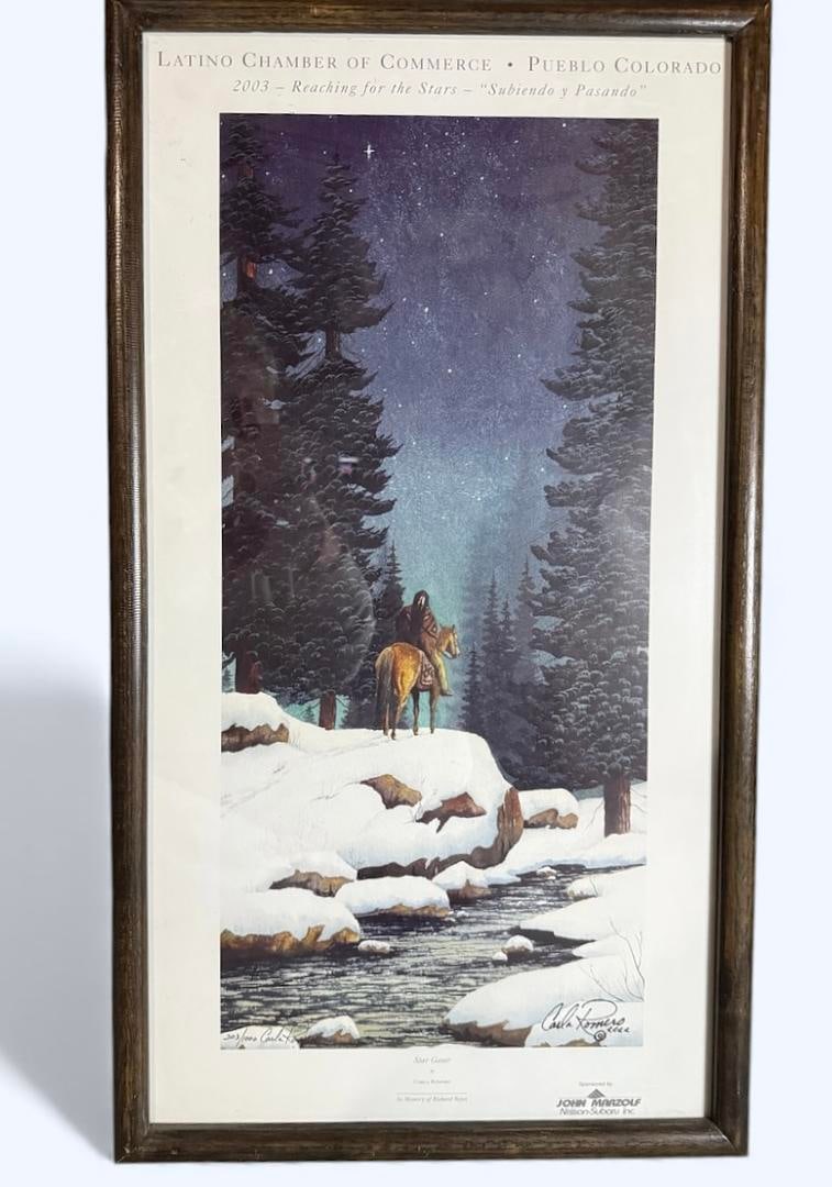 Carla Romero "Star Gazer" In Memory of Richard Reyes Limited Edition 203/1000 Hand Signed by Artist: Carla Romero "Star Gazer" Memory of Richard Reyes 203/1000 Limited Edition Print Hand signed by artist; Latino Chamber of Commerce Pueblo Colorado 2003 Reaching for the Stars - "Subiendo y