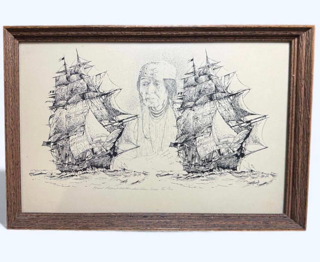 Nathan Olney 12/50 1973 Original Yakima 1820s Indian "Great Grandmother Saw Them Come": Nathan Olney 12/50 1973 Original Yakima 1820s Indian "Great Grandmother Saw Them Come" Very limited edition this is 12 of only 50 ceramic original pieces of art showing Nathan Olney's great