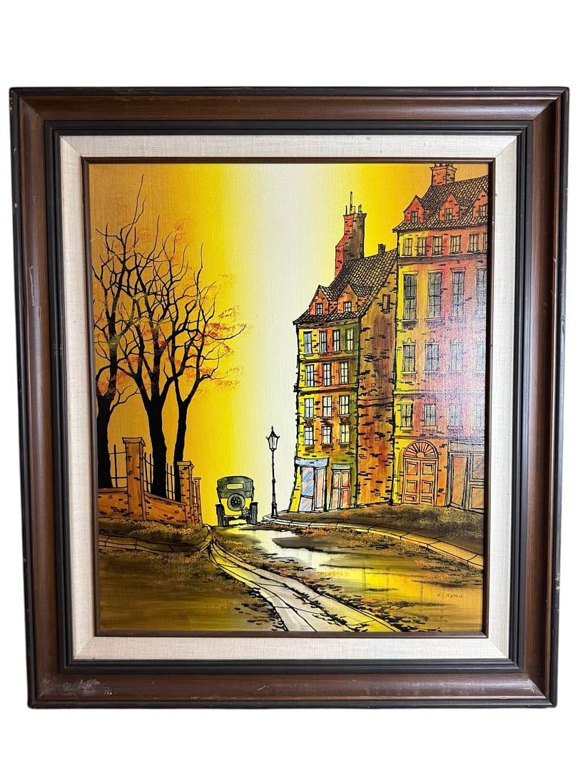 Original Oil Painting On Canvas By L. Ryan H Hargrove "Old Car Street Rain Montmartre Paris": 213 Original Oil Painting By L. Ryan H Hargrove; Oil Canvas Old Car Street Rain Montmartre Paris RARE Early Work; 26"x32"; Mounted on genuine wood frame museum quality