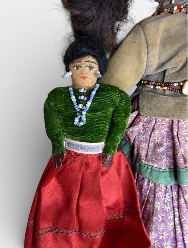 Vintage Handmade Authentic Navajo Childs Dolls Lot of 2 Velvet antique - 2