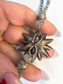 Antique Navajo Turquoise and jadeite Sterling Silver Blossom Beaded Necklace STUNNING!