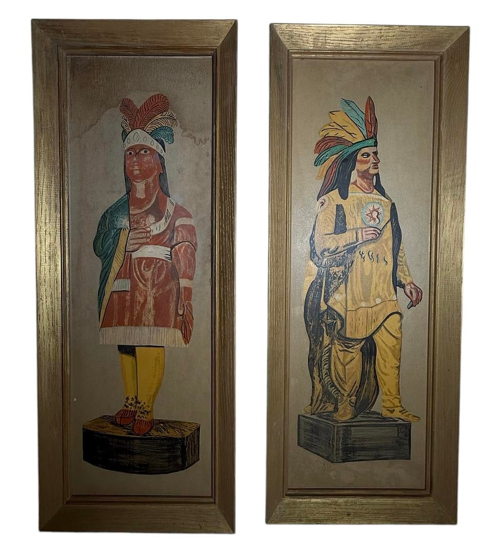 Pair of Large Vintage Cigar Store Indian Prints on Board (1 of 4)