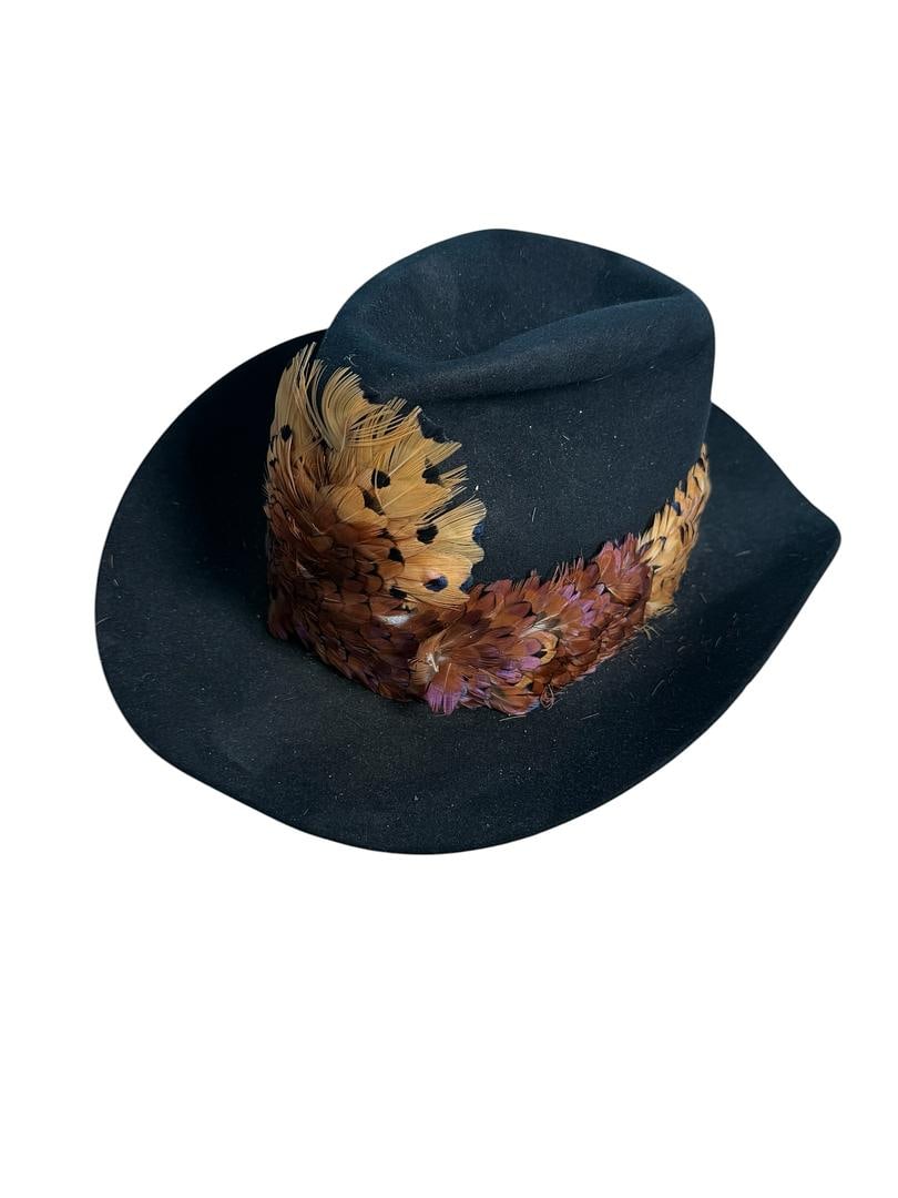 Vintage Felt Hitch n Post Aberdeen South Dakota Cowboy/Cowgirl Western Hat with Pheasant Feathers (1 of 8)