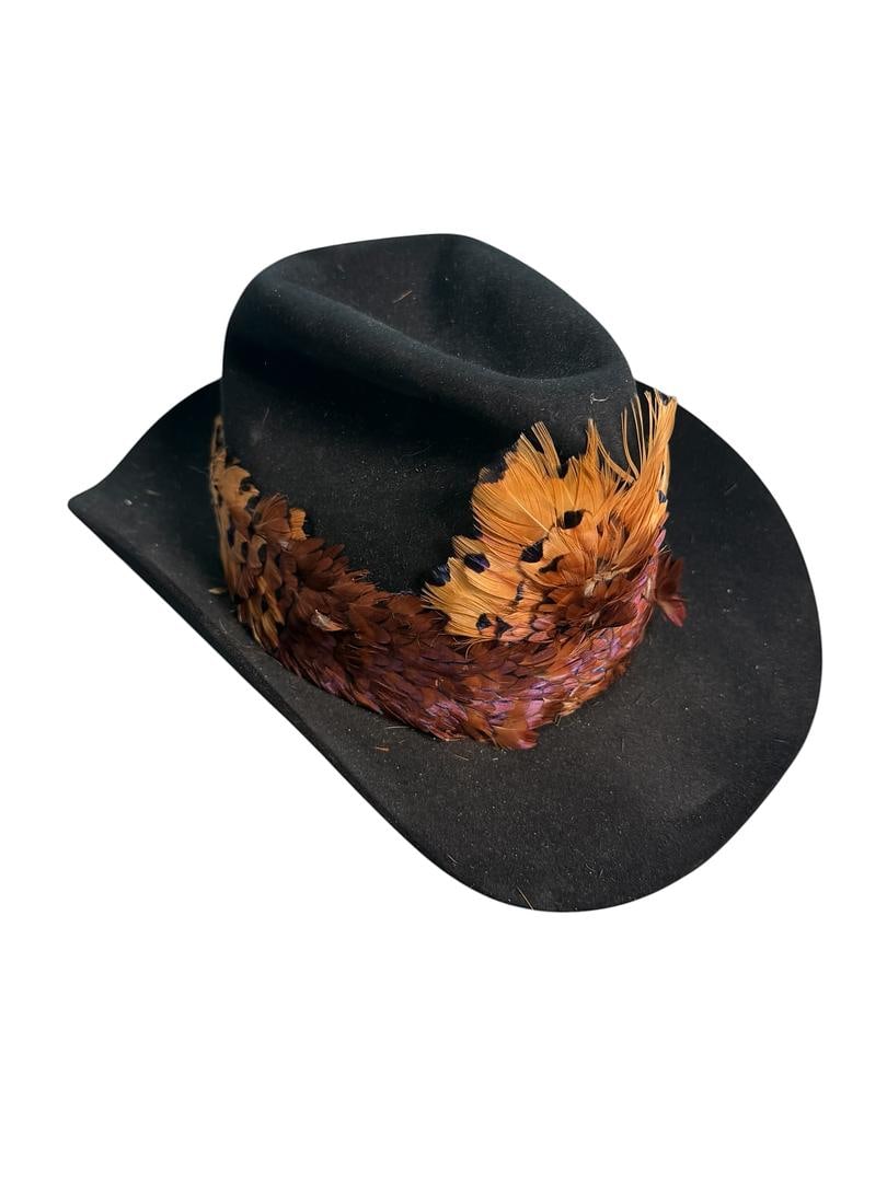 Vintage Felt Hitch n Post Aberdeen South Dakota Cowboy/Cowgirl Western Hat with Pheasant Feathers - 2