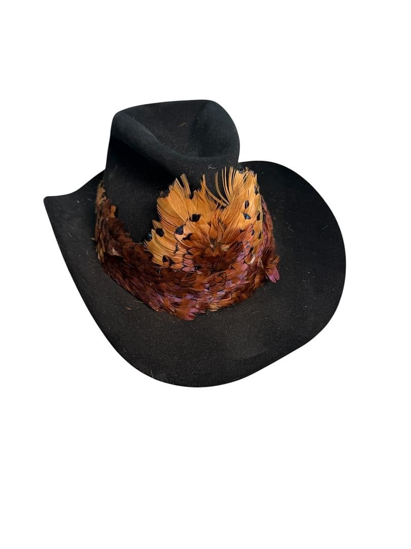 Vintage Felt Hitch n Post Aberdeen South Dakota Cowboy/Cowgirl Western Hat with Pheasant Feathers - 3