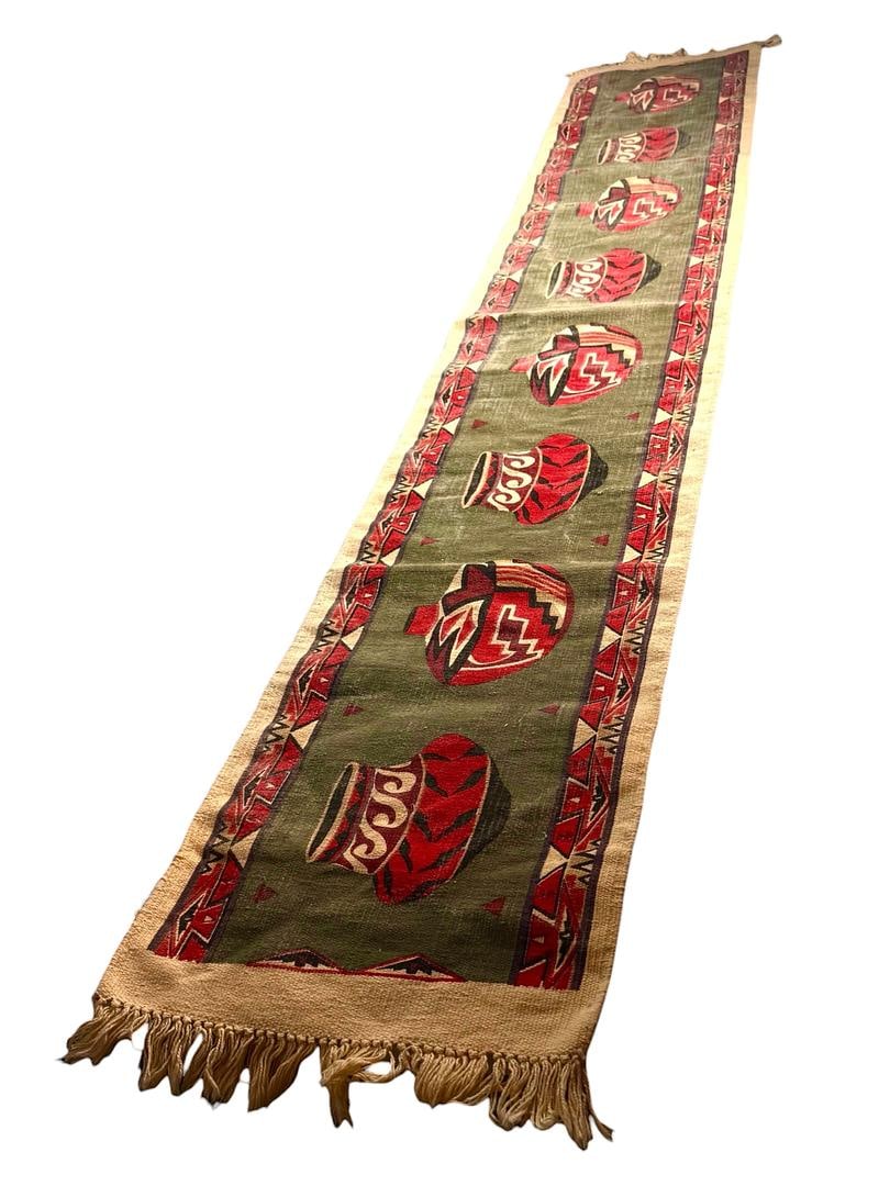 Handwoven Table Runner Southwestern Pottery Pueblo Red Green (1 of 2)
