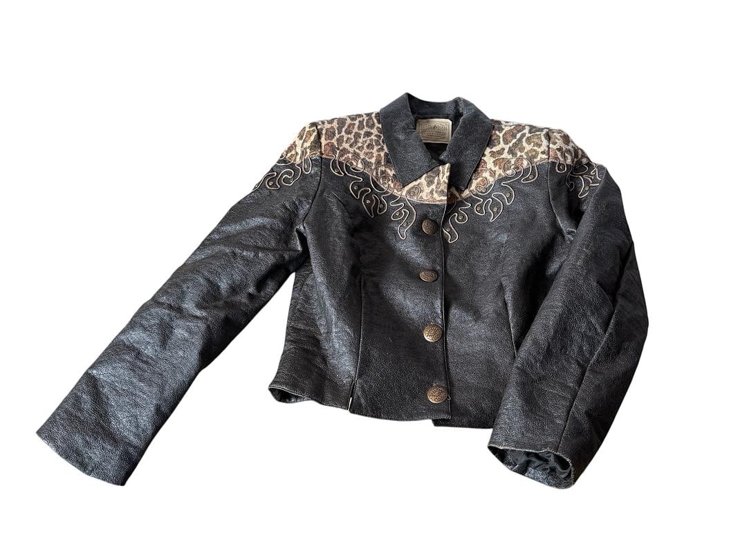 Womens Vintage 1990s Saddle Ridge Genuine Leather Cheetah Vintage Collection Fitted Fashion Jacket (1 of 5)