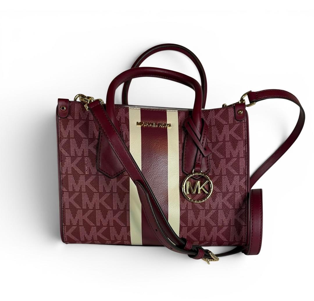 Michael Kors CENTER STRIPE Mulberry Maple Small Satchel Brand New with Tags 298 USD: LOT 28 Michael Kors; CENTER STRIPE Mulberry Maple Small Satchel NWOT MSRP $298.00 SKU 196237140555