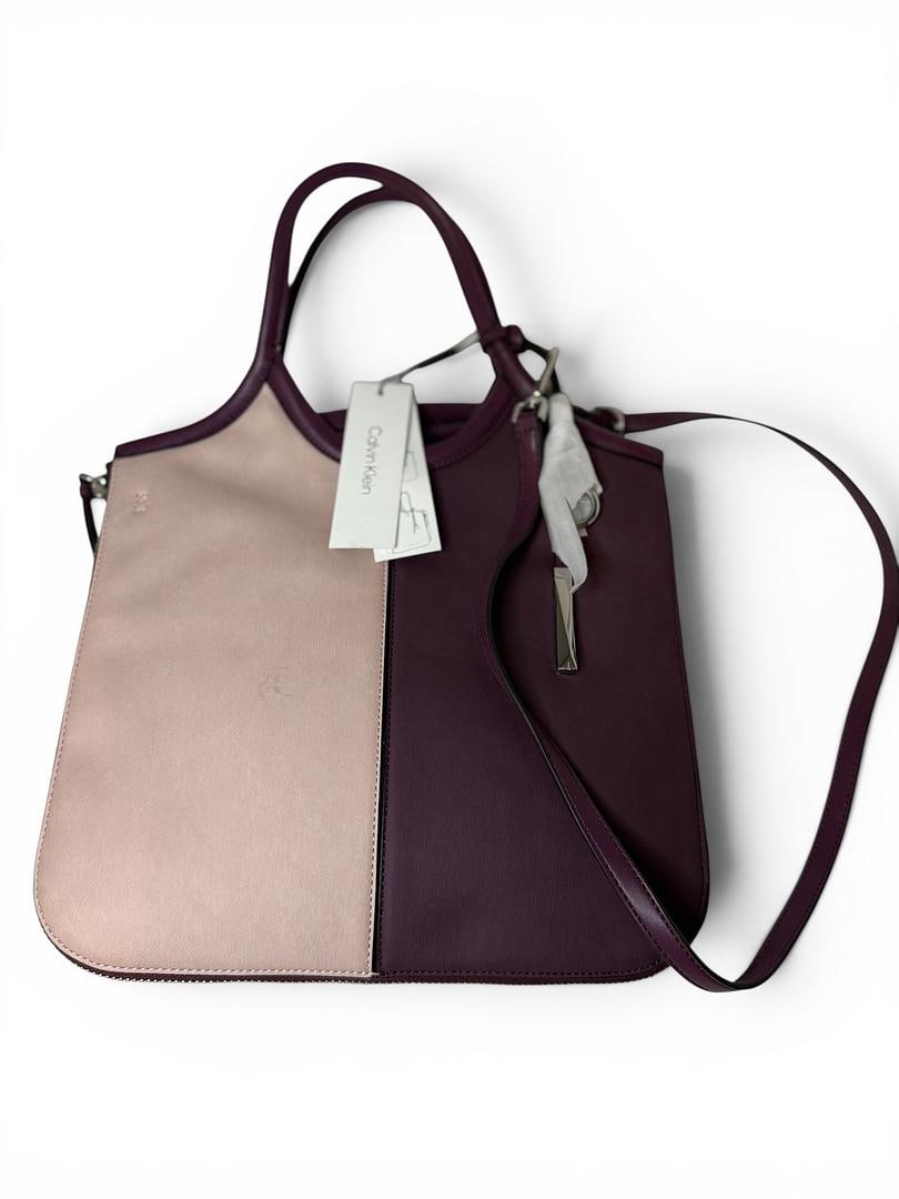 Calvin Klein Wine and Dusty Rose Two Tone GABRIANNA Large Novelty Slim Side Zip Tote Expandable: LOT 91 Calvin Klein; Style# H1JBGPY2 e2b Wine/Dusty Rose Two Tone GABRIANNA Large Novelty Slim Side Zip Tote Expandable Crossbody NWOT MSRP $158.00 UPC 196284522076; Included: Dust Bag, Care Card, Bag