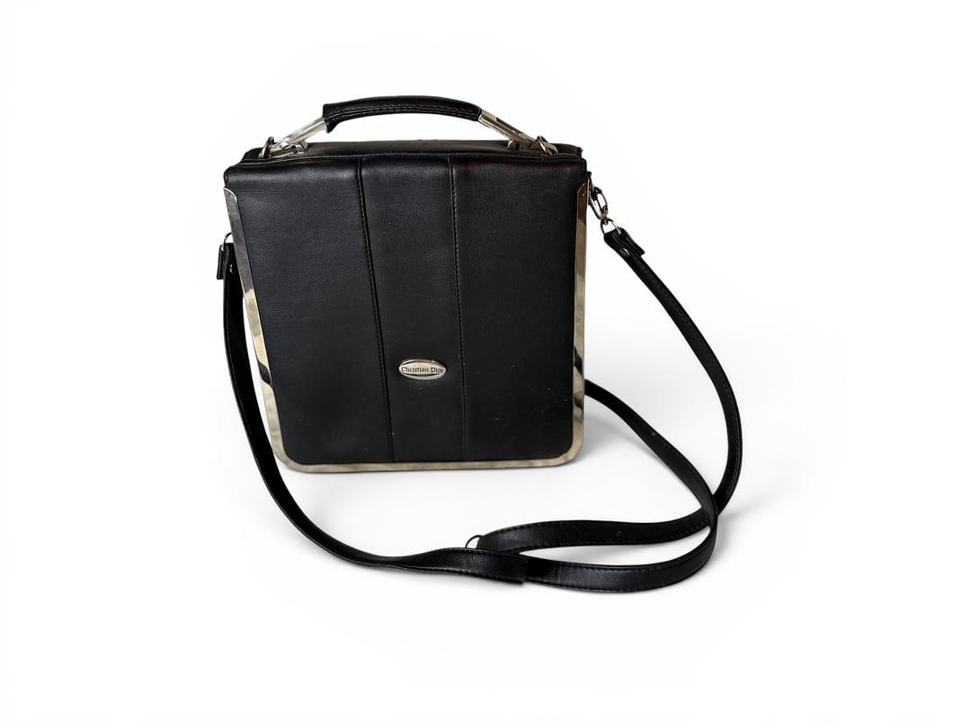 Extremely Rare Vintage 1990s Christian Dior Crossbody Black Leather Chrome Accordion Handbag (1 of 8)