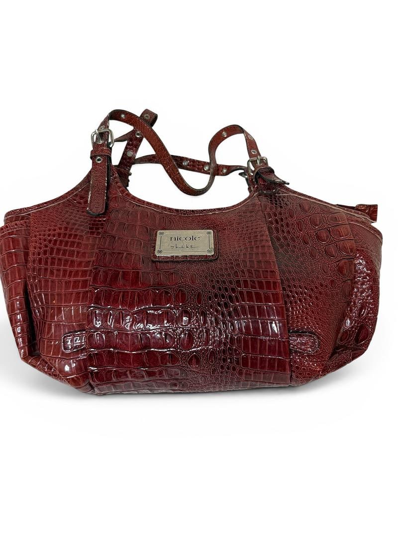 Vintage Nichole Miller 1990s Mulberry Color Alligator Texture Handbag Used 35 USD (1 of 5)