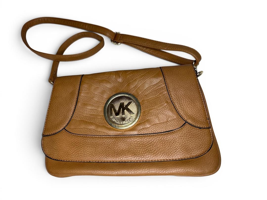 Vintage 1990s Michael Kors Brown Leather Crossbody Handbag with Gold Accents Used 95 USD Previously (1 of 5)