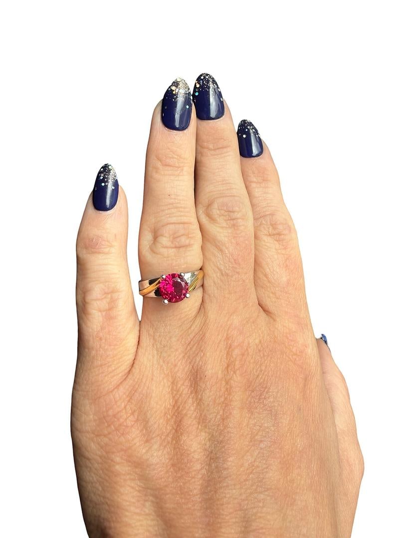 Womens Two Toned Fashion Solitaire Statement Cocktail Ring with Brilliant Cut Center Stone Fuchsia (1 of 6)