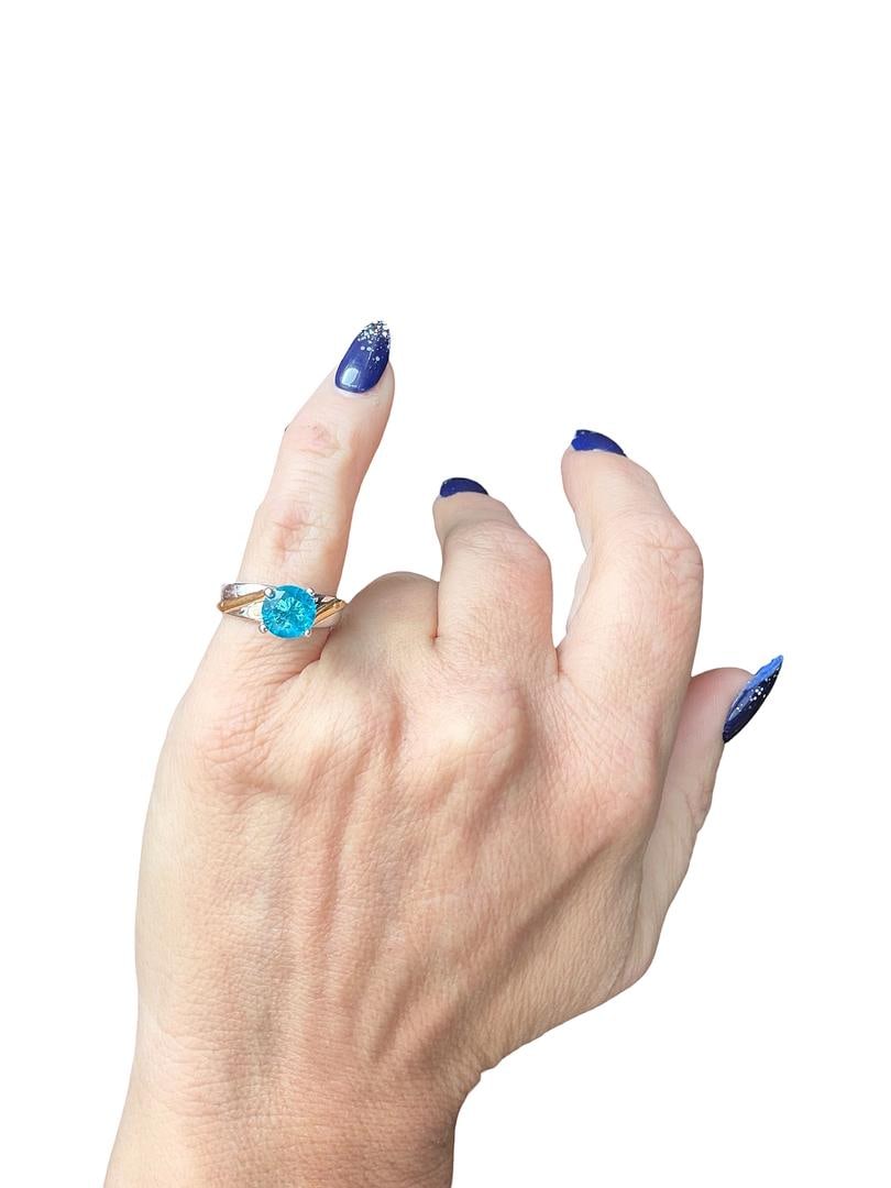 Womens Two Toned Fashion Solitaire Statement Cocktail Ring with Brilliant Cut Center Stone Ocean (1 of 5)