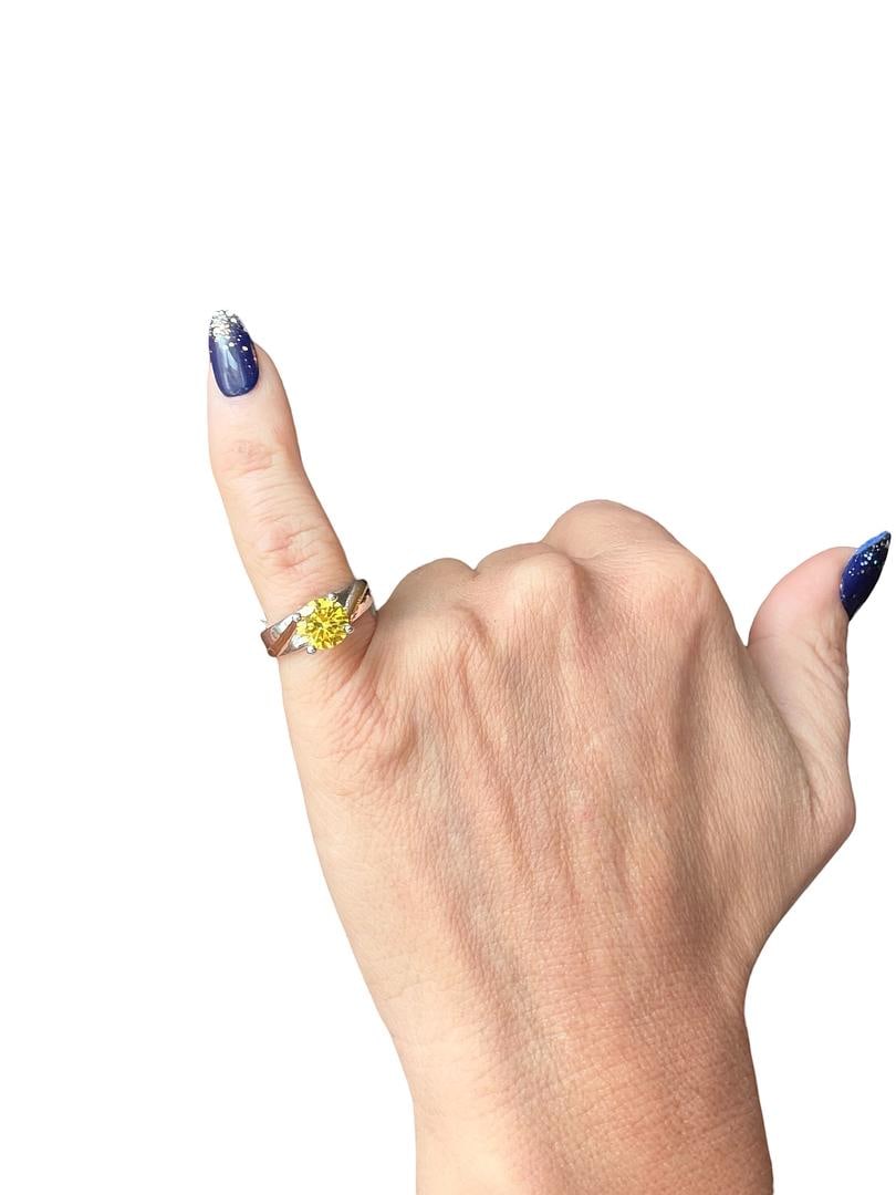 Womens Two Toned Fashion Solitaire Statement Cocktail Ring with Brilliant Cut Center Stone Canary (1 of 5)