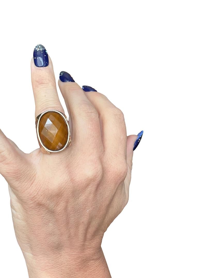Womens Imitation Smokey Quartz Pineapple Cut Fashion Statement Ring Size Adjustable Rare Hinged: LOT 128 Womens Imitation Smokey Quartz Pineapple Cut Fashion Statement Ring Size Adjustable Rare Hinged Opening Gold Toned Chunky