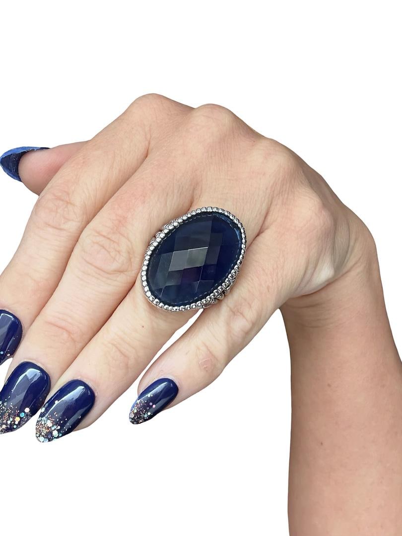 Womens Park Lane Dream Girl Silver Tone Chunky Simulated Sapphire Pineapple Oval Cut Statement Ring: LOT 129 Womens Park Lane Dream Girl Silver Tone Chunky Simulated Sapphire Pineapple Oval Cut Statement Ring MSRP $99 Size 8