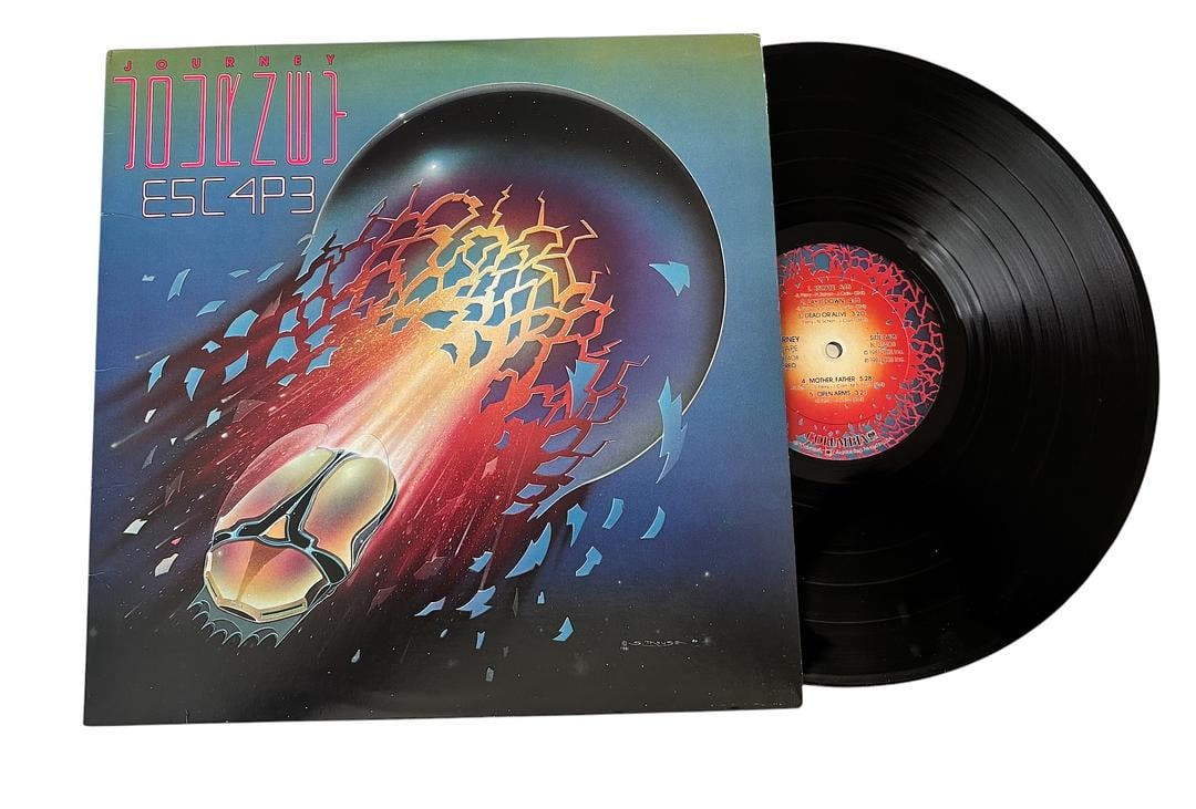 Journey Escape 1981 Vinyl Record LP: LOT 135ARTIST: Journey TITLE: Escape RELEASED: 1981 CATALOG #: AL 37408 FORMAT: Vinyl 12" GENRE: Electronic, Rock TRACK LIST:A1. Don't Stop Believin' (4:10)A2. Stone In Love (4:25)A3. Who's Crying