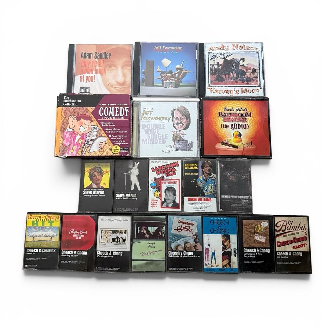 Classic Comedy Lot CDs and Cassette Tapes Box Sets Adam Sandler Jeff Foxworthy Robin Williams Cheech (1 of 1)