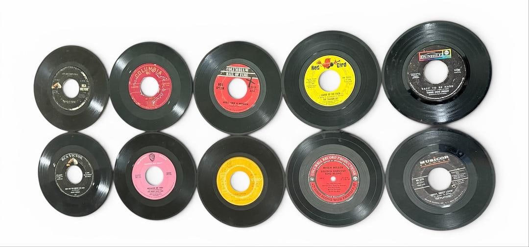 Lot of 10 Rare and High Value 45rpm Vinyl Records Three Dog Night The Shangri Las The Platters Bob (1 of 3)