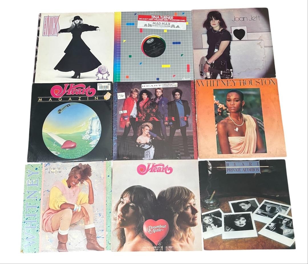 Heart Women Of Rock Vinyl Record Lot of 9 LPs: LOT 429 — Heart / Women Of Rock Vinyl Record Lot of 9 LPs1. Heart – Dreamboat Annie2. Heart – Heart3. Heart – Magazine4. Heart – Private Audition5. Stevie Nicks – Rock A Little6. Joan Jett